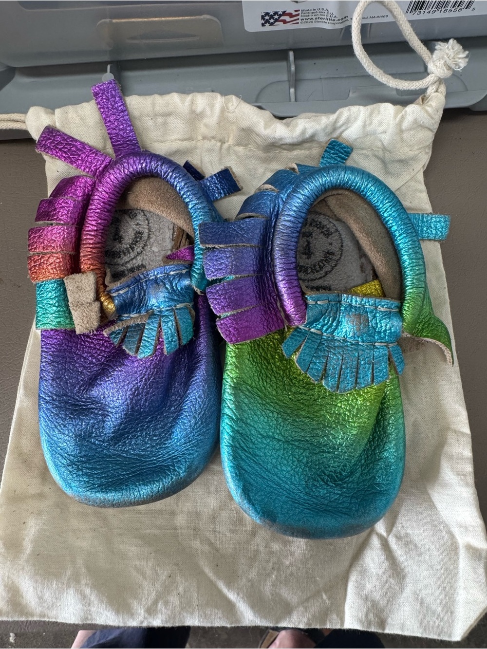 Freshly Picked Iridescent Rainbow Leather mini sole Moccasins - size 4